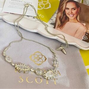 Kendra Scott June Rock Crystal Gold Necklace with Clear Accent Stones